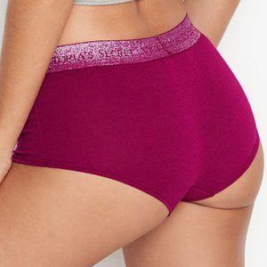 VS S Boyshort Cotton Shine Logo Waist Plumb Purple Victoria’s Secret Classy NWT
